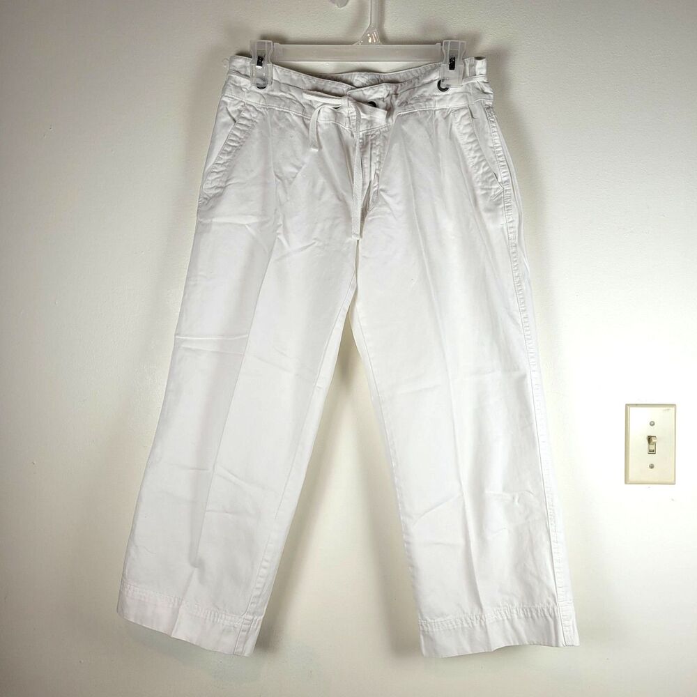 Old Navy Mid Rise Ankle Cropped Cotton Pants 8 White Coastal Nautical Summer